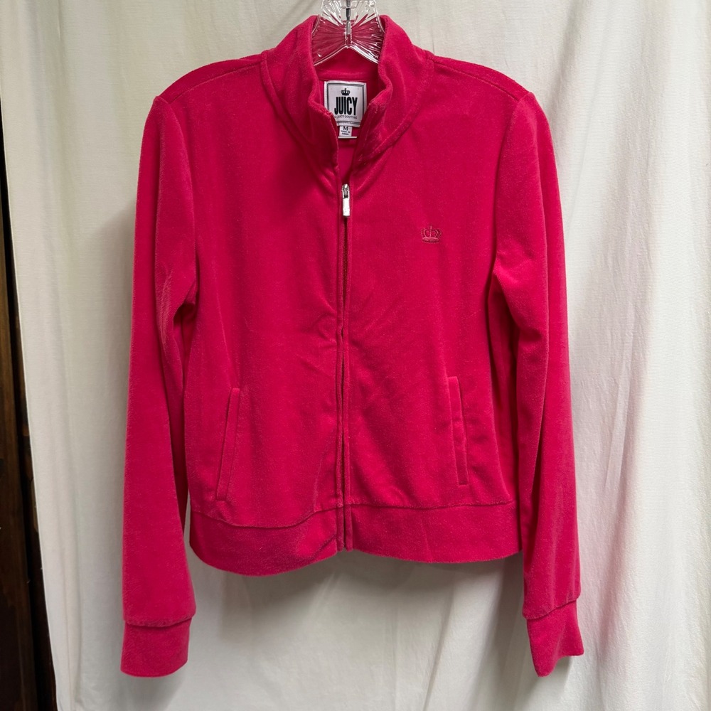 Juicy by Juicy Couture Pink Velour Track Jacket Zip Up Crown Logo Womens Medium